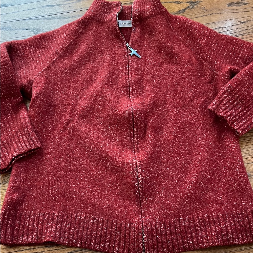 Untouched world Cozy Red Zip-Up Cardigan